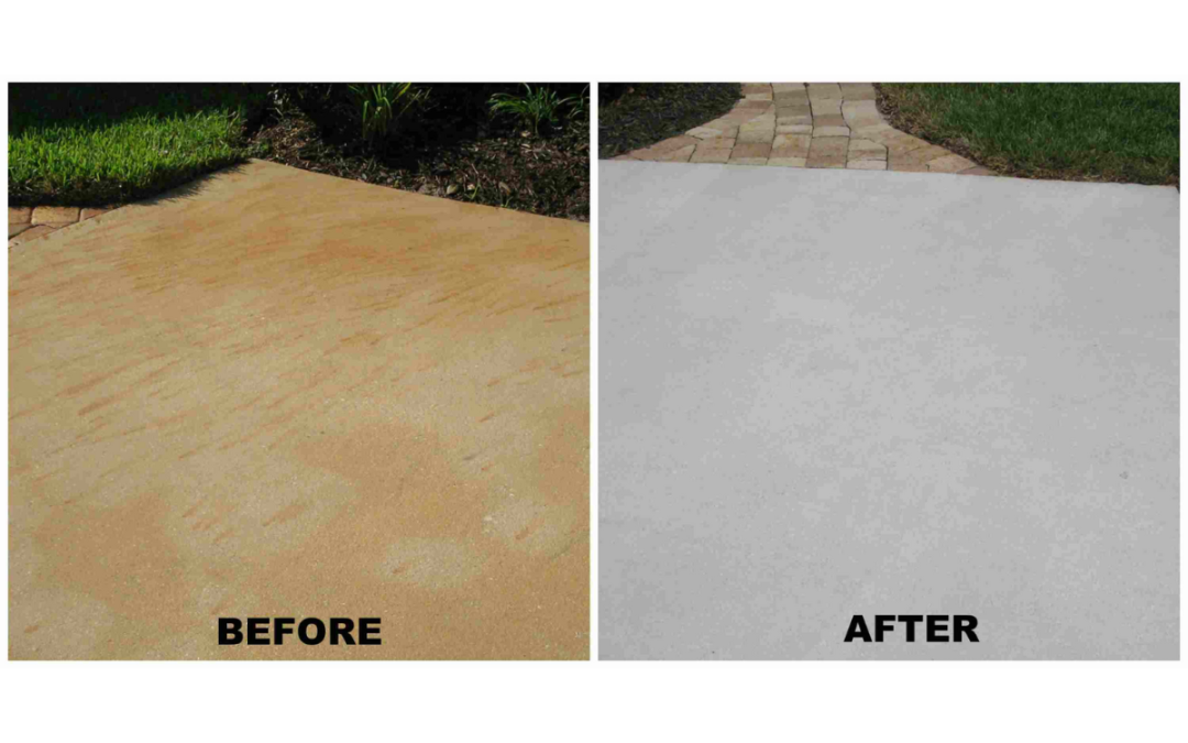 before and after rust removal on concrete stains