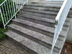 Dirty concrete stairs before being serviced by Hydro Eco Clean